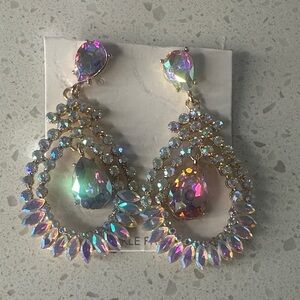 Aurora Teardrop Crystal Statement Earrings - Iridescent